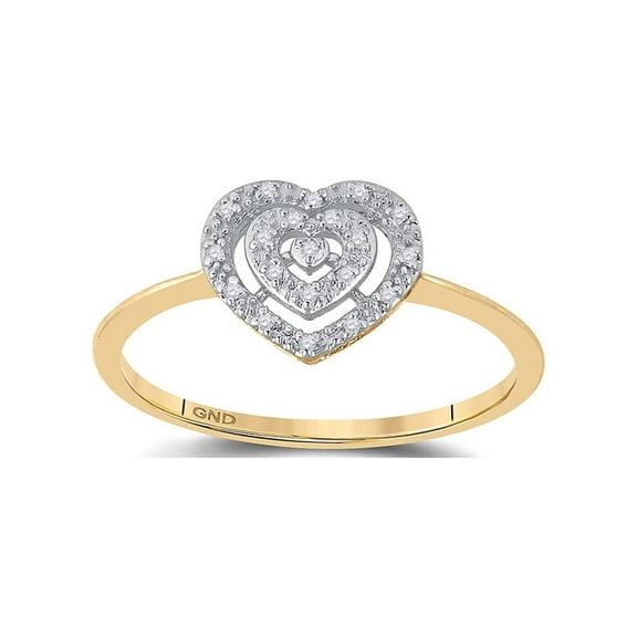 FB Jewels 10kt Yellow Gold Womens Round Diamond Slender Heart Cluster Ring 1/20 Cttw Size 5