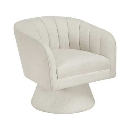 Modern Beige Boucle Swivel Accent Chair with Solid Wood Frame
