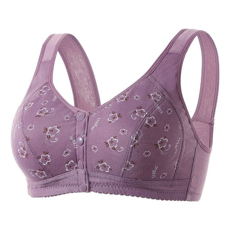 GZWYHT Bralettes for Women Clearance Bras for Women Women Sexy Lace Front Button Shaping Cup Adjustable Shoulder Strap Large Size Bra Backless Bra Wireless Bras Push Up Bra Purple XXL