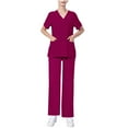 thumbnail image 7 of Womens Nurse Scrubs Set Short Sleeve Ve Neck Work Tops and Wide Leg Pants 2 Piece Medical Nursing Uniforms Suit Solid, Fuchsia, M, 7 of 7
