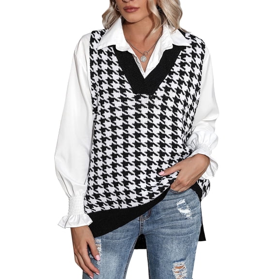 Zeagoo Women's Sweater Vest Chic Sleeveless V Neck Oversized Pullover Knitted Tops Fall Sweater