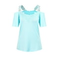 thumbnail image 3 of FASHIONWT Women Summer Solid Lace Pullover Fashion Cold Shoulder Sleeve T-Shirt, 3 of 7