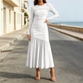 thumbnail image 4 of TFEOQRY Womens Maxi Dress Crew Neck Long Sleeve Ruched Bodycon Slim Flowy Hem Formal Party Long Dresses, 4 of 9