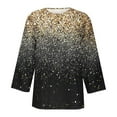 thumbnail image 4 of Pompotops Tunique Basique Décontractée à Manches 3/4 Imprimée Col Rond Boutonnée T-shirts Blouses Liquidation, 4 of 5