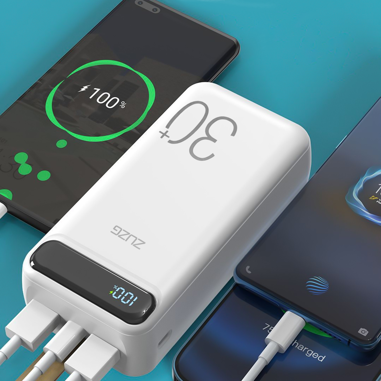 Portable Charger 30000mAh Power Bank Fast Charging External Battery Pack With USB Outputs W/ LED Clearance