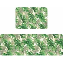 Kitchen Rugs and Mats,Green Palm Leaves Summer Tropical Plants 2 Piece Anti Fatigue Area Runner Rug Set Comfort Standing Floor Mat,Watercolor Botanical Non Slip Absorbent Doormats for Laundry