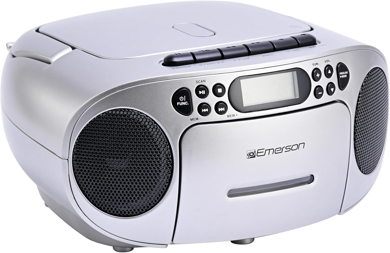 Emerson Portable CD & Cassette Player Recorder Boombox, AM/FM Radio, AUX, Headphone Jack, Dual Speakers, AC/DC or Battery Powered