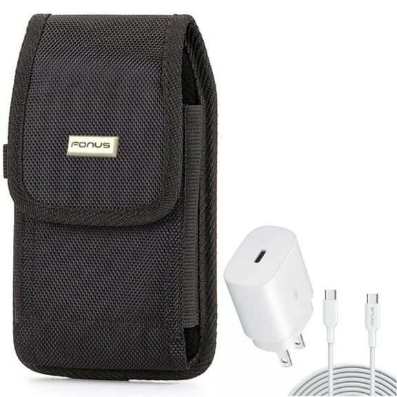Case Belt Clip & 25W Fast Home Charger for Samsung Galaxy S24 Ultra/Plus - Rugged Holster Canvas Cover, PD Type-C 10ft USB-C Cable Quick Power for Galaxy S24 Ultra/Plus