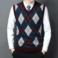 thumbnail image 2 of FINALGANG Men's Knitted Sweater Vest Diamond Pattern Relaxed Fit Pullover Sleeveless V Neck Jumper For Casual Daily Wear Trendy Knitwear, 2 of 9