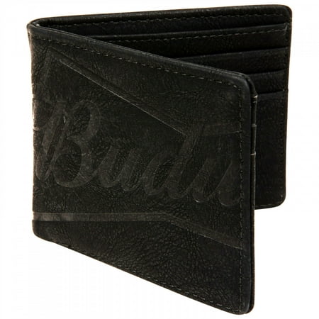Budweiser Black Bifold Wallet Large Bowtie Logo Deboss with ID Window
