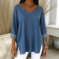 thumbnail image 4 of Womens Street Style Denim V Neck Top Casual Chic Blouse for Women Trendy Outfit and Daily Wear Blue L, 4 of 7