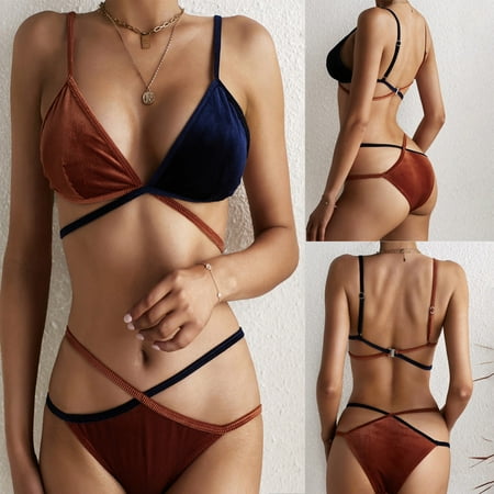 

Finelylove Womens Swimsuits Lightly Lined Sport Bra Style Bikini Brown S