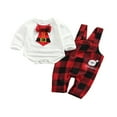 thumbnail image 3 of Babies Christmas Clothes  Collar Long Sleeve Romper and Printed Pattern Suspender Trousers, 3 of 5