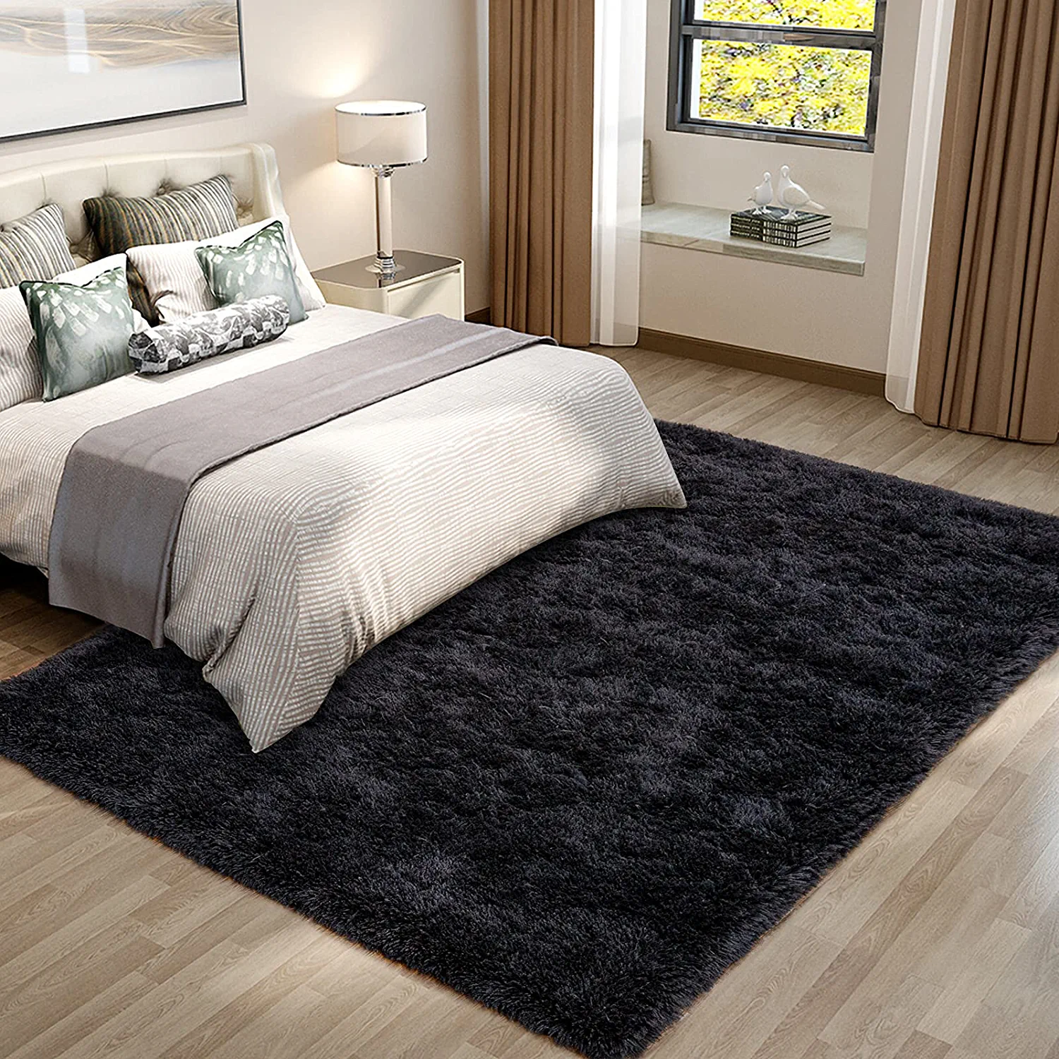 Lochas Fluffy Rug Soft Fuzzy Shag Carpet for Bedroom Living Room Indoor Home Decor Nursery Big Area Rugs, 5'x8',Black