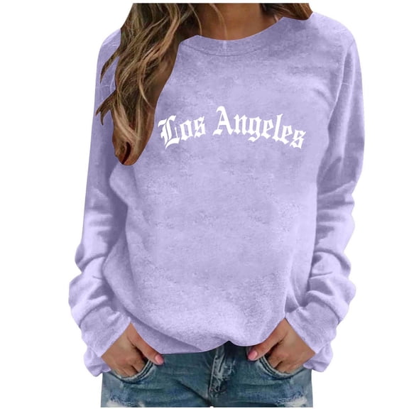 Ounisa Fall Winter Women's Letter Printed Graphic Crewneck Sweatshirts Casual Loose Long Sleeve Pullover Tops