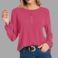 thumbnail image 2 of tarylea Business Casual Tops for Women Trendy Button Front Crew Neck Knitted Shirts Loose Solid Color Work Office Shirts, 2 of 6