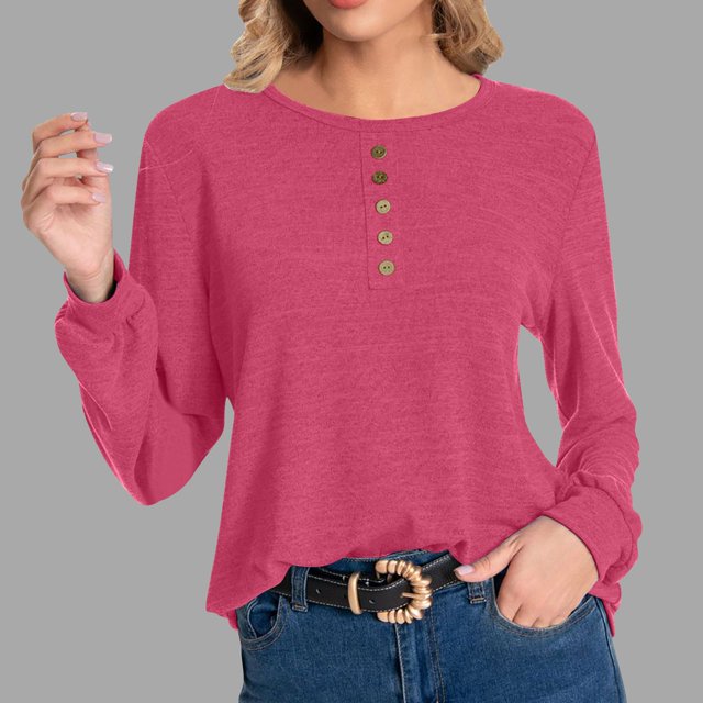 lcziwo Chandails à Col Rond pour Femmes, Couleur Unie, Manches Longues, Tunique Boutonnée, Automne Hiver, Chandail Décontracté Ample, Léger et Confortable, Chandail à Enfiler, Offres Quotidiennes 2024, Rouge, TG
