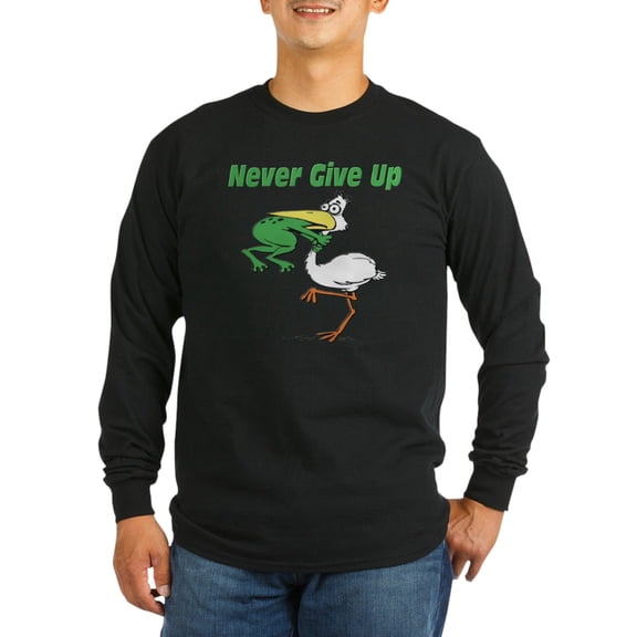 CafePress - Never Give Up Stork And Frog Long Sleeve Dark T Sh - Long Sleeve Dark T-Shirt