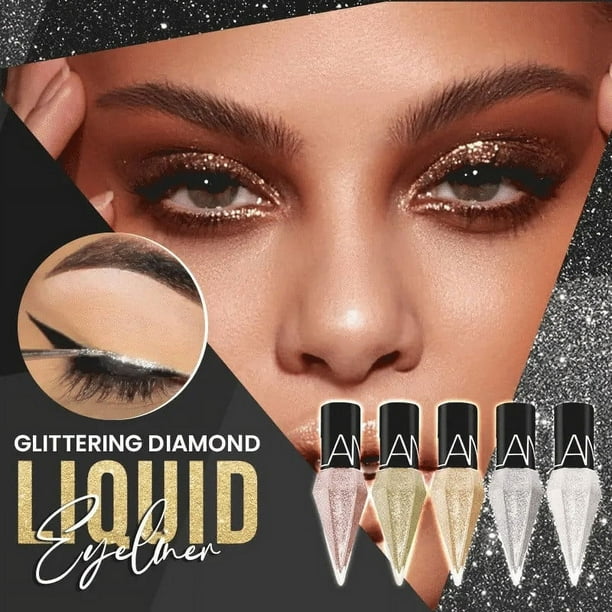XWSHYW Lápiz de Ojos Delineador de Ojos Líquido de Diamante Brillante de 2,5 Ml, Delineador de Ojos Líquido de Color En Polvo con Purpurina de Diamante, 5 Colores de Larga Duración Sin Brillo