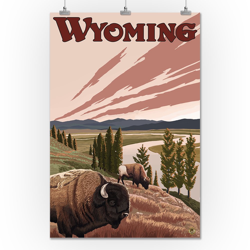Wyoming Yellowstone River Bison Lantern Press Artwork (24x36 Giclee