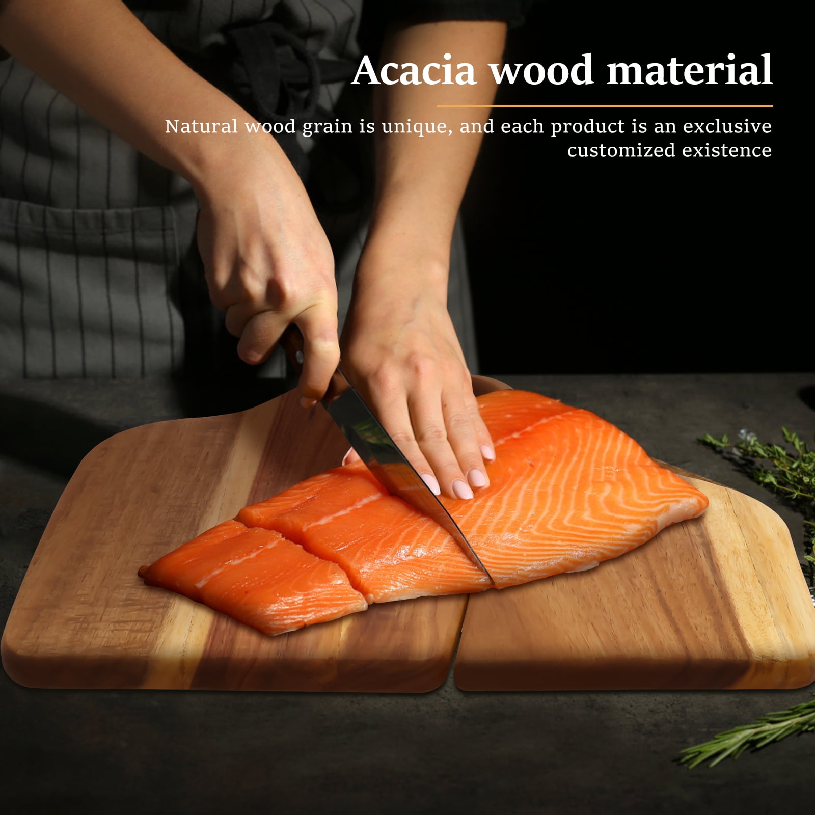 Grusce 2PCS Acacia Wood Couple Cutting Board, Smooth Edge Couple Charcuterie Board with Handle, Large Thick Wooden Cutting Boards, Kitchen Cutting Boards for Meat, Bread, Fruits Serving Board