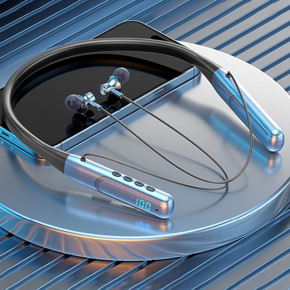 Neck-Hanging Bluetooth 5.3 Metal Headphones, Digital Display Earphones, In-Ear Sports Earphones, Noise Canceling Call Headphones, Long Battery Life Gaming Wireless Earphones