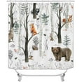thumbnail image 2 of 4PCS Cabin Shower Curtain Set, Bear Deer Elk Moose Woodland Animal Hunting Lodge Patchwork Red Black Buffalo Plaid Christmas Country Rustic Farmhouse Bathroom Decor, Non-Slip Bath Mat, 2 of 7