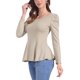 thumbnail image 4 of INSPIRAR CHIC Camisetas de Mujer de Manga Larga con Cuello Redondo Casual Camisas Peplum S Caqui, 4 of 6