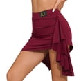 thumbnail image 5 of Doomiva Women Latin Cha-Cha Dance Skirts Side Ruched Mini Skirts Elastic High Waist Ruffle Skirts Burgundy L, 5 of 8