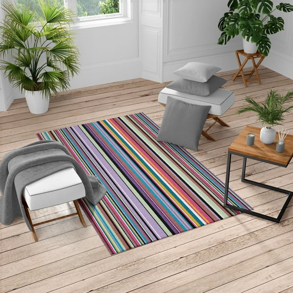Abstract Turkish Area Rug, Barcode Lines Like Stripes Vertical Pattern Funky Modern Tile Illustration, Soft Carpet for Living Room Decor with Distressed Look, 5.2' X 7.6', Pale Lavender, by Ambesonne