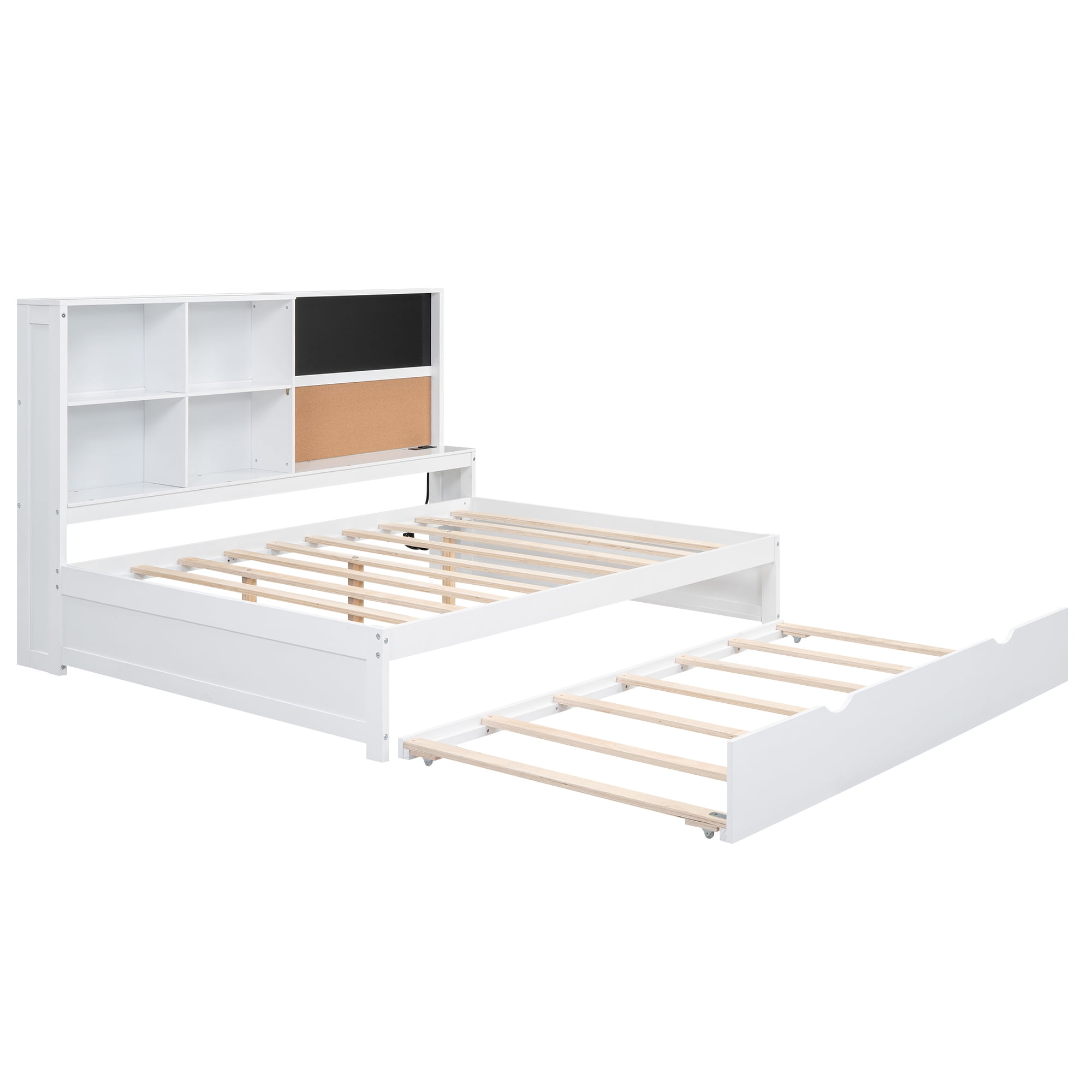 Euroco Full Size Daybed, Captain Bed with Blackboard,Cork Board,USB Charging for Kids Teens Bedroom,White