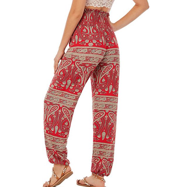 Pantalones con cintura fruncida, pantalones con cintura alta fruncida Pantalones fruncidos con estampado Pantalones fruncidos Diseño fácil de usar