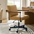 thumbnail image 2 of Faux Leather Adjustable Office Chair Swivel Rocking Desk Chair with Solid Wood Round Arm Camel, 2 of 7
