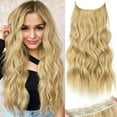 thumbnail image 1 of Extensiones de Cabello Ustar alambre invisible tamaño Ajustable Postizo Sintético Largo Ondulado Rubio Dorado 20 Pulgadas 4 clips Seguros para mujeres, 1 of 7