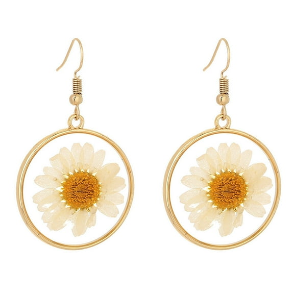 1 Pair Pressed Flower Earrings Dried Flower Earrings Round Circle Flower Earring