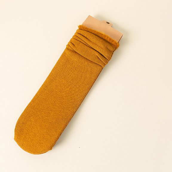 Ljudmp 1Pair Women's Thickened Crew Socks Warm Fleece Lined Cuffed Thermal Mid Tube Socks Cushioned Winter High Stretchy Stay-up Socks Gold