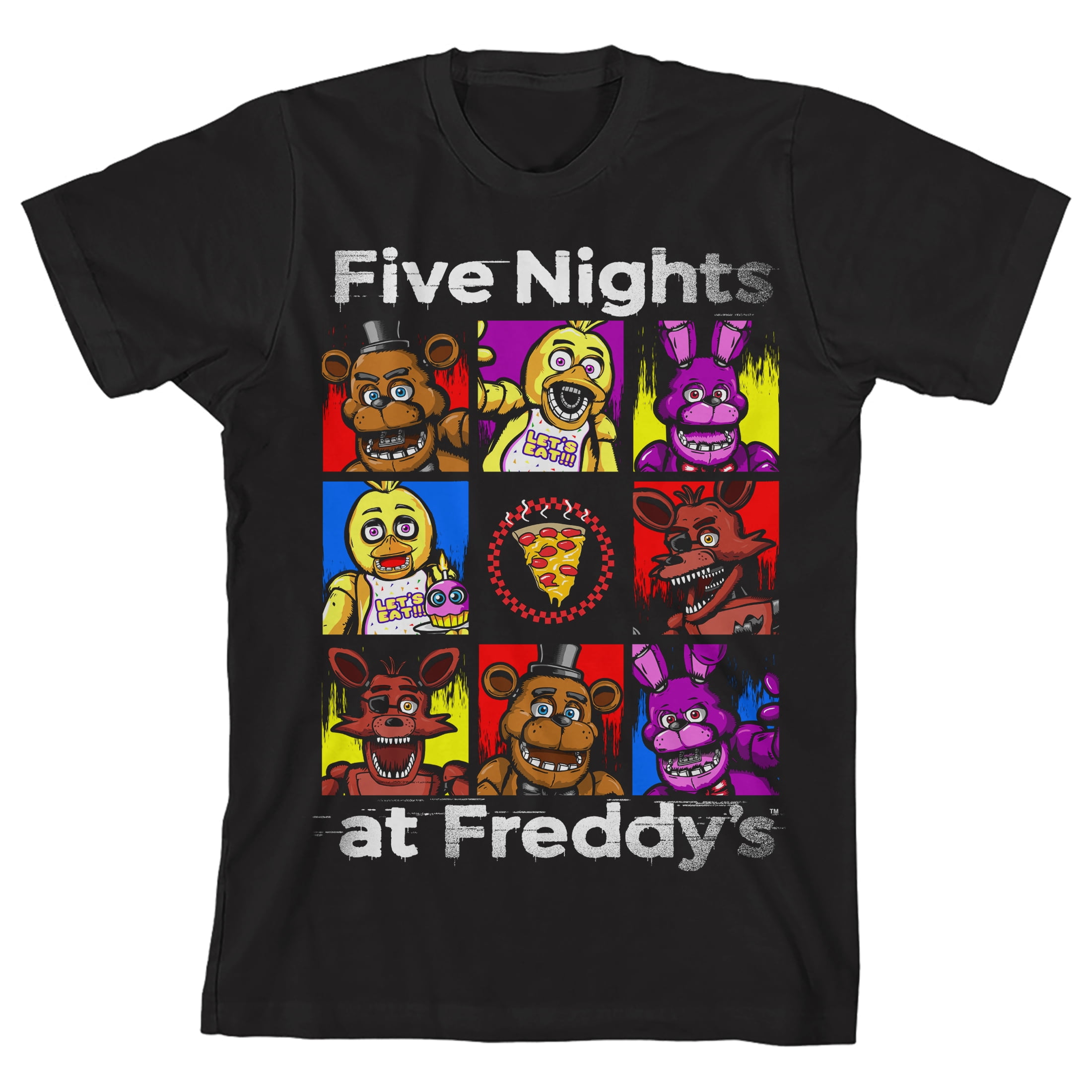 Five Nights at Freddy's Characters Pins Boy's Black T-shirt-XL