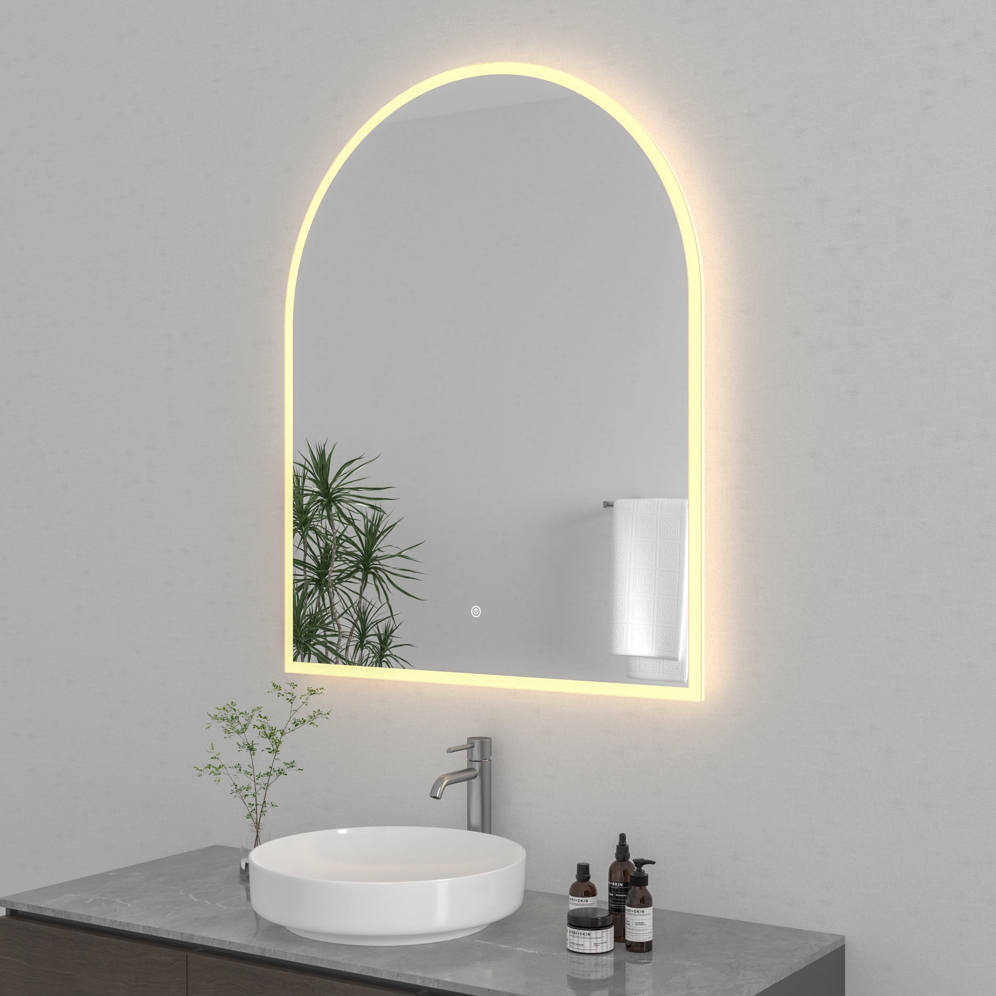 Kingston Brass MR4013240 Aurora 30-Inch x 60-Inch Arched LED Bathroom Mirror, Front and Back Light, Anti-Fog, Dimmable Touch Sensor Lighted Mirror in Silver