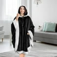 thumbnail image 2 of Npolar Hoodie Blanket Wrap Wearable Hoodie Snuggle Robe Sweatshirt Soft Lined Cuddle Poncho Cape with Hat 2 Pockets Buttons, Black, 2 of 6