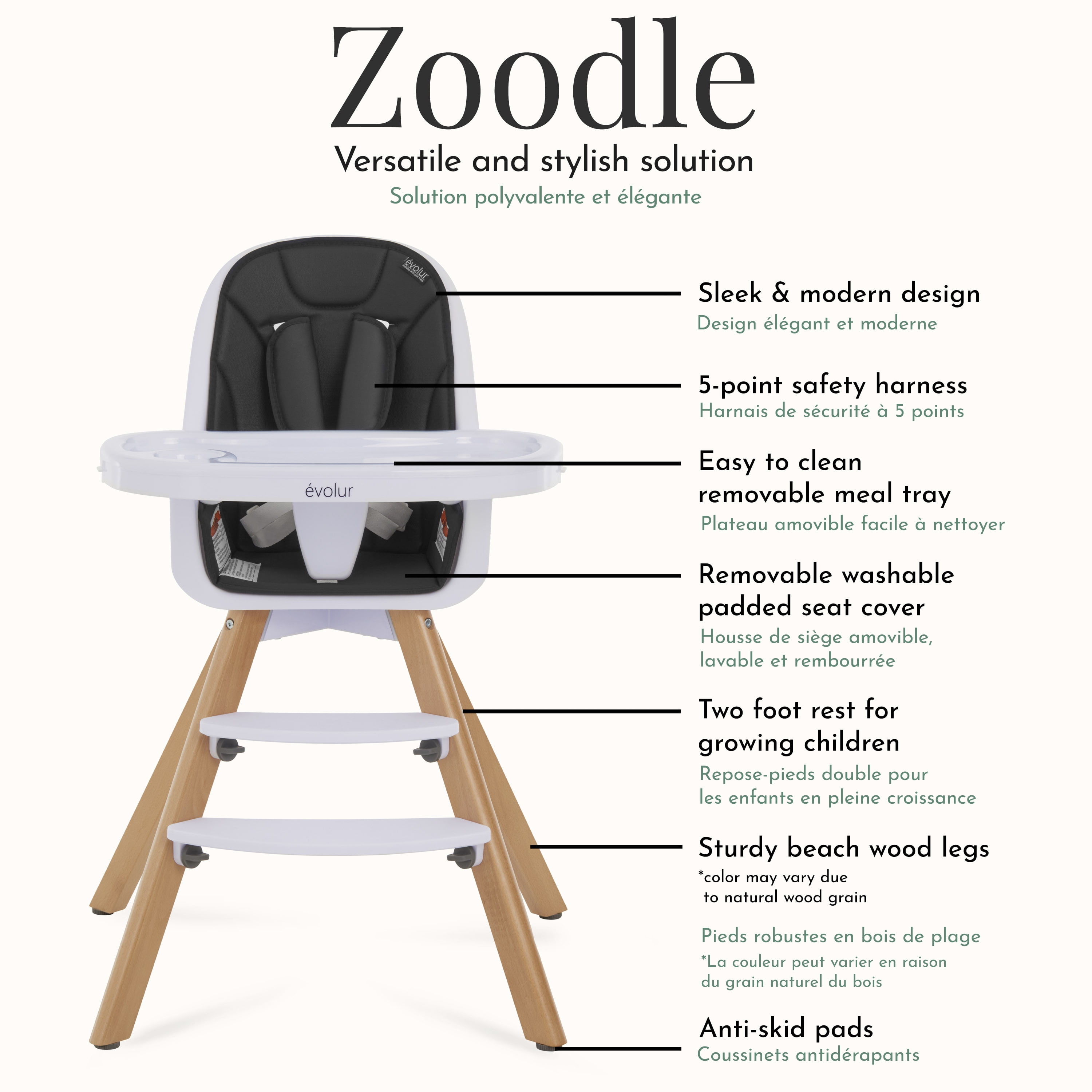 Evolur Zoodle 2-in-1 High Chair, Toddler Chair