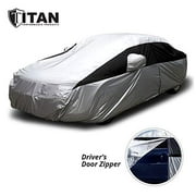 Titan Lightweight Car Cover for Avalon, BMW 6-8 Series, XTS and More. Waterproof Car Cover Measures 210 Inches, Comes with Cable and Lock. Features a Driver-Side Zippered Opening for Easy Access.