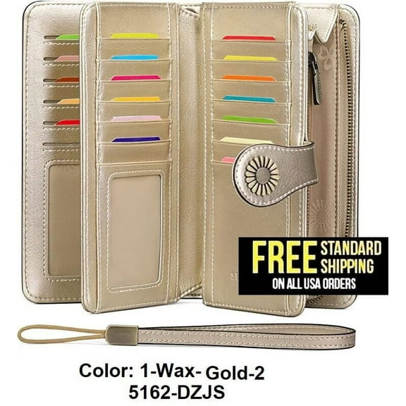 Wallets for Women Genuine Leather Credit Card Holder with RFID Blocking Large Capacity Wristlet