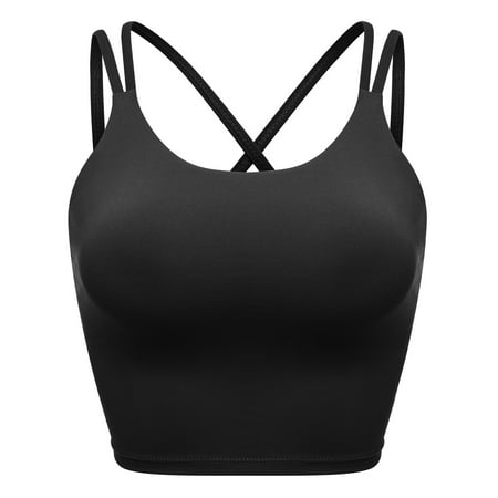 

FUTATA Women Sports Bra Strappy Medium Support Workout Running Shirts Longline Yoga Crop Top