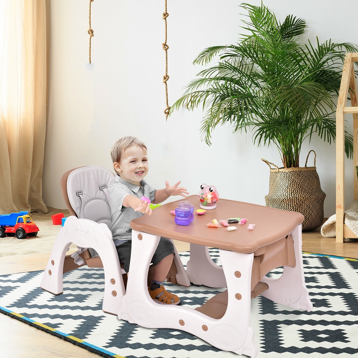 Costway 3 in 1 Baby High Chair Convertible Play Table Seat Booster Toddler Feeding Tray Coffee