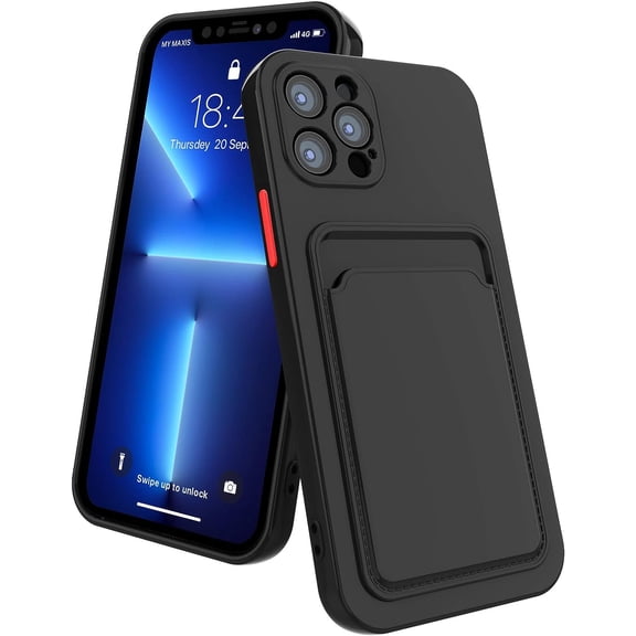 Compatible with iPhone 13 Pro Wallet Case Silicone Phone Cover with Card Holder Shockproof Scratch-Resistant Protective Card Case for iPhone 13 Pro-Black