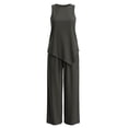 thumbnail image 7 of ibuvkizy Linen Outfit Set Women 2 Piece Sleeveless Round Neck Asymmetrical Hem Tank Tops and High Waist Wide Leg Pants with Pockets and Drawstring,Casual Loose Lounge Sets for Summer Beach Vacation, 7 of 7