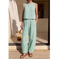thumbnail image 4 of Wrongduck Womens Cotton 2 Piece Set Plaid Sleeveless Top Wide Leg Pants Summer Lounge Outfit Matching Vacation Travel Casual Outfit 2026, 4 of 15