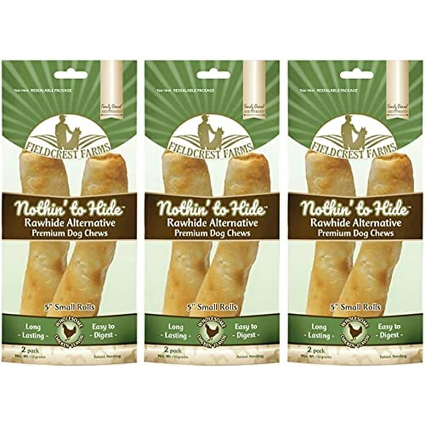 Nothing to Hide Natural Rawhide Alternative 5'' Rolls for Dogs 3 Pack (6 Chews) Premium Grade