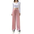 thumbnail image 2 of Womens Waffle Knit Lounge Wide Leg Pants High Elastic Waist Flowy Sweater Pants with Drawstring Pink XL, 2 of 7