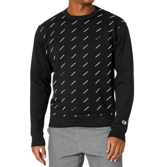 Champion Men's Powerblend AOP Pullover Crew Sweatshirt Small Black